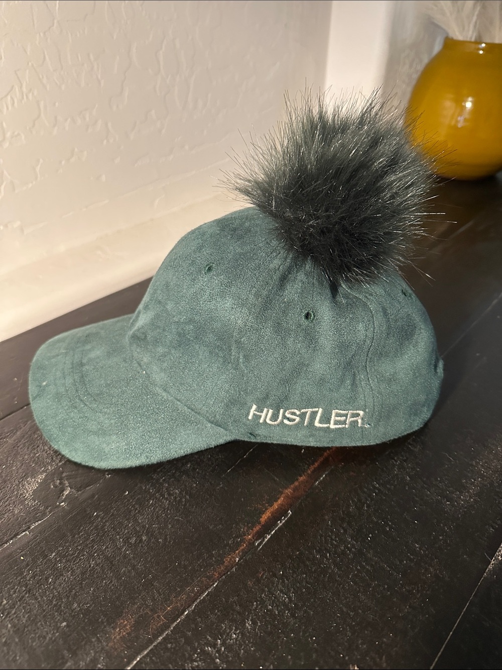 Hustler Green Suede Pom-Pom Baseball Cap women’s